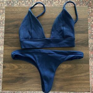 Benoa Swim Bikini Top and Bottom - Navy ribbed